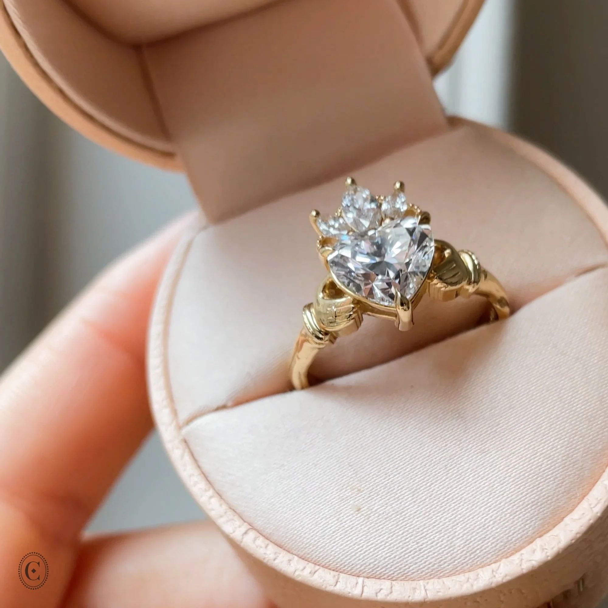 Claddagh 2ct Heart Cut Diamond Engagement Ring - 14k Gold - Image 6