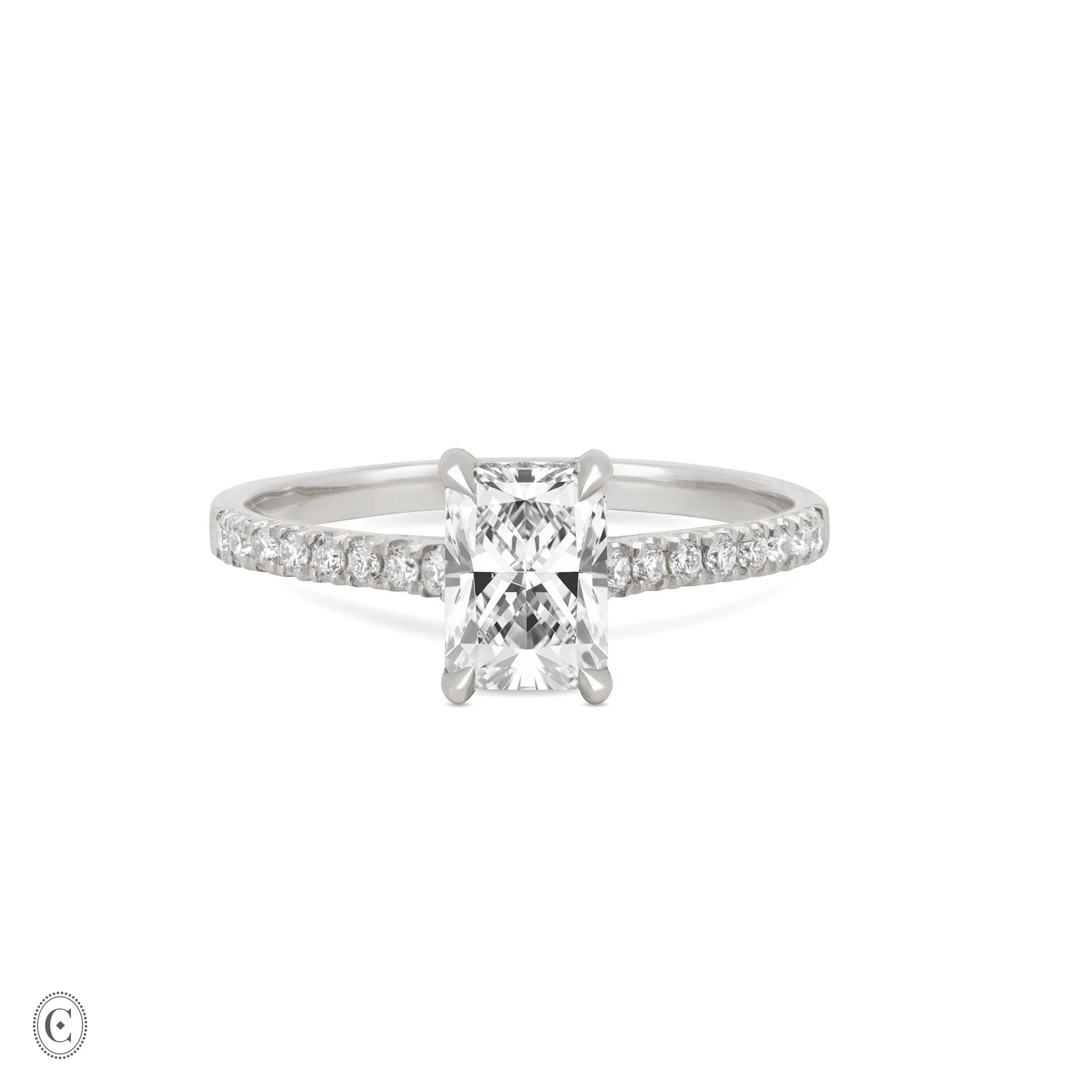 Heritage - Radiant Cut Diamond Engagement Ring with Eternity Set Band 14k White Gold - Image 5