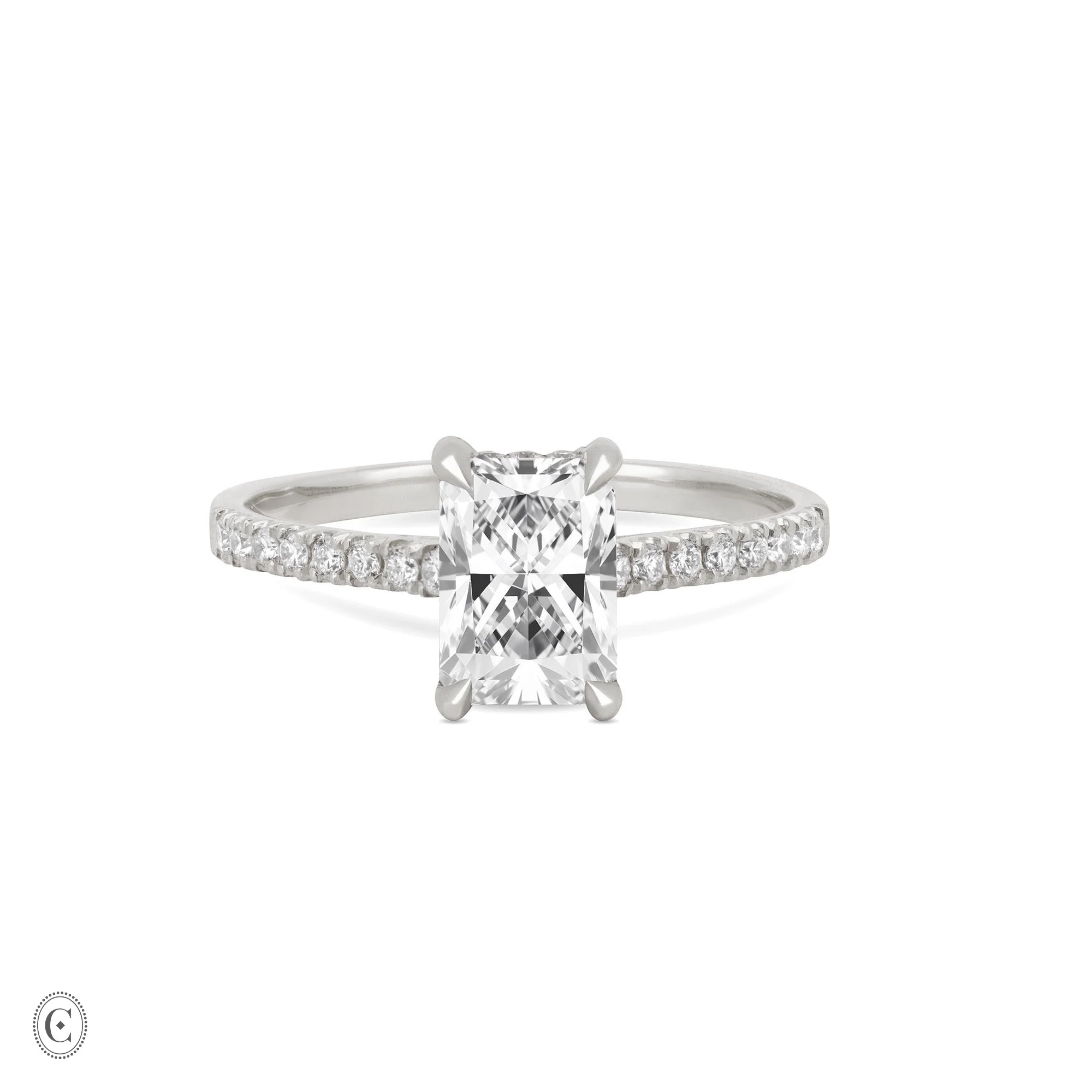 Heritage - Radiant Cut Diamond Engagement Ring with Eternity Set Band 14k White Gold - Image 6