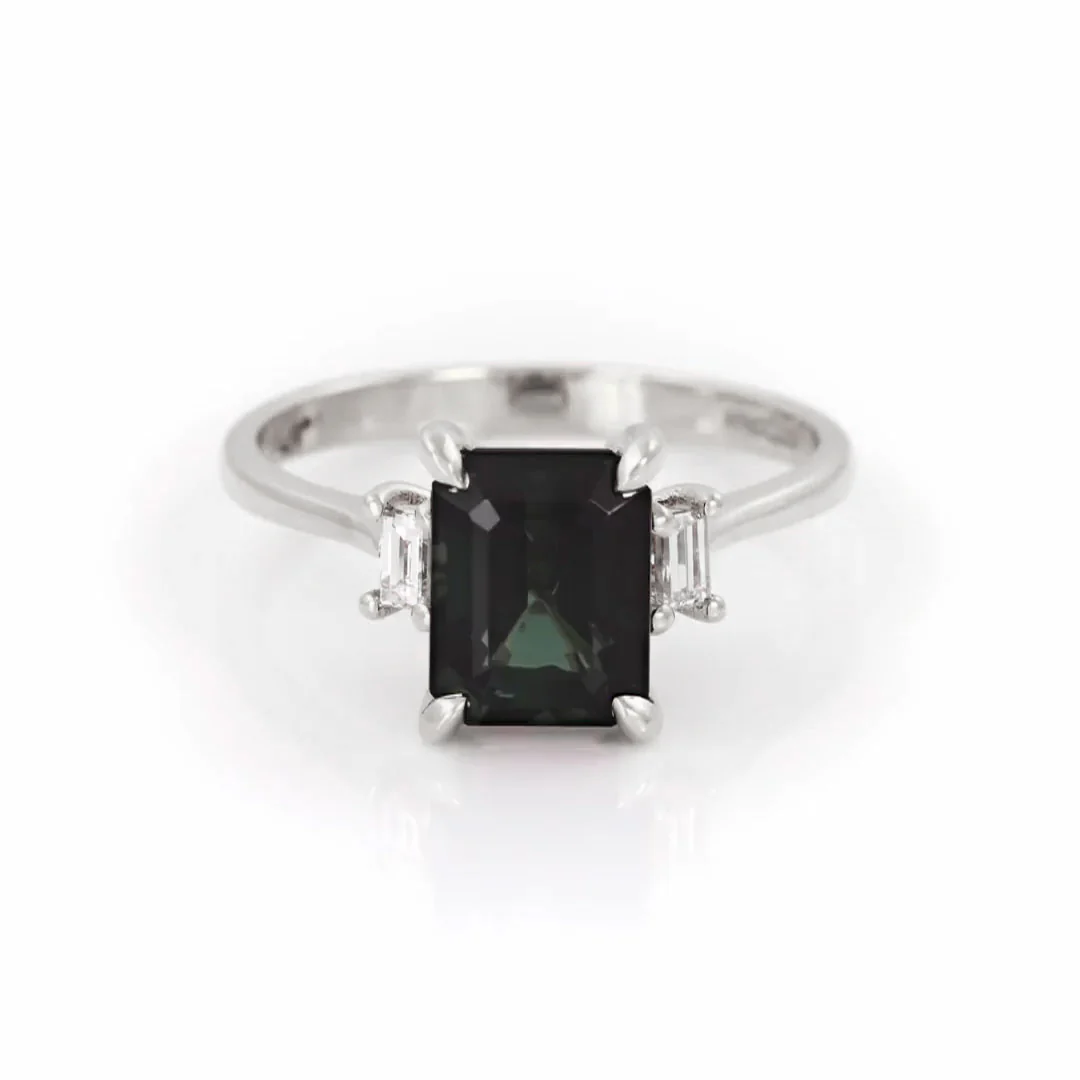 Hero Ring 1.8ct Green Tourmaline & Diamond Ring - 14k Polished White Gold - Image 4