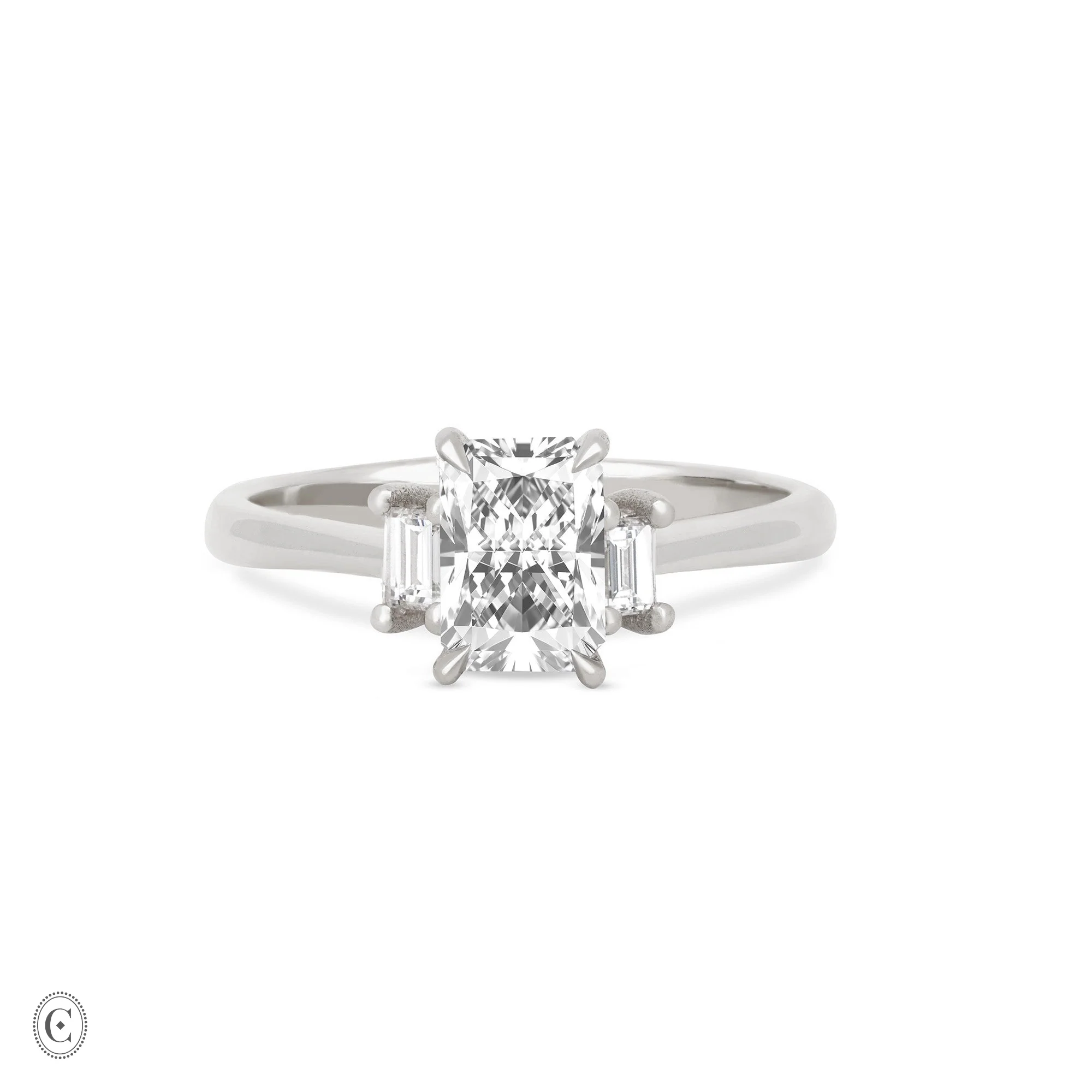 Hero - Radiant Cut Three Stone Diamond Engagement Ring 14k White Gold - Image 4