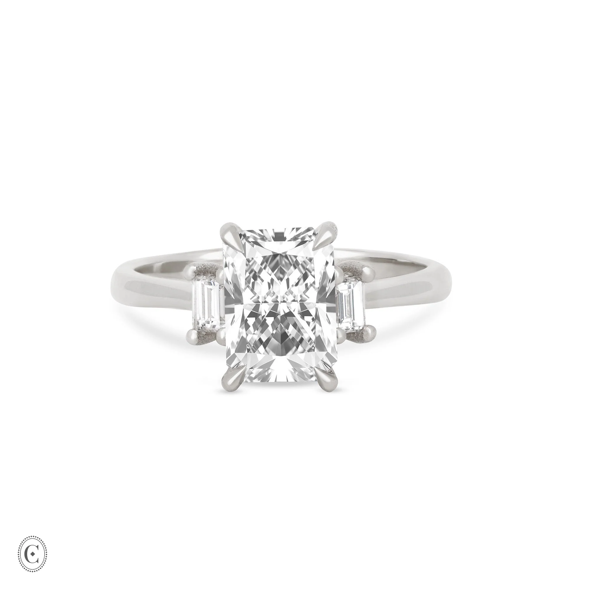 Hero - Radiant Cut Three Stone Diamond Engagement Ring 14k White Gold - Image 5
