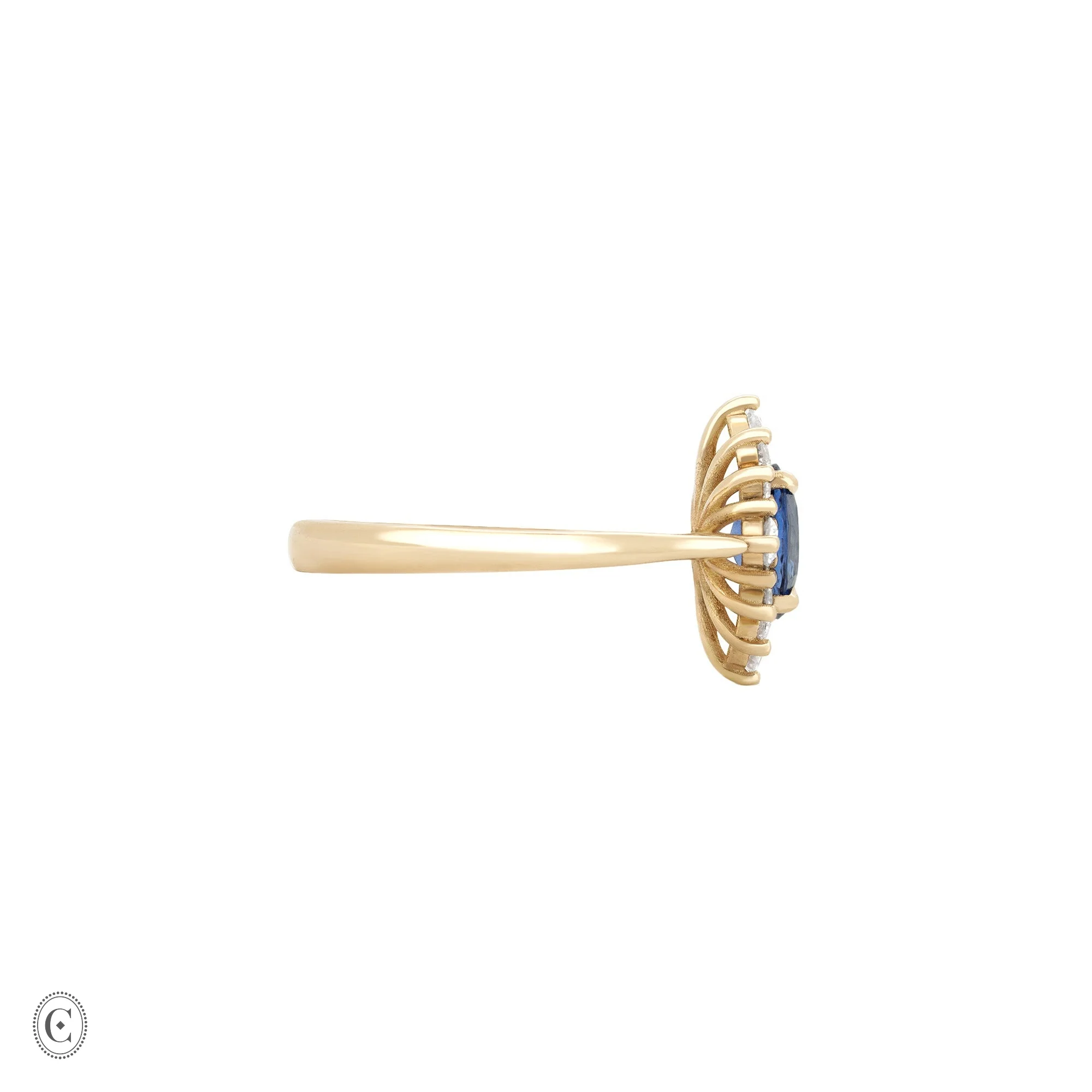 Princess Halo Sapphire & Diamond Engagement Ring - 14k Gold Polished Band - Image 3