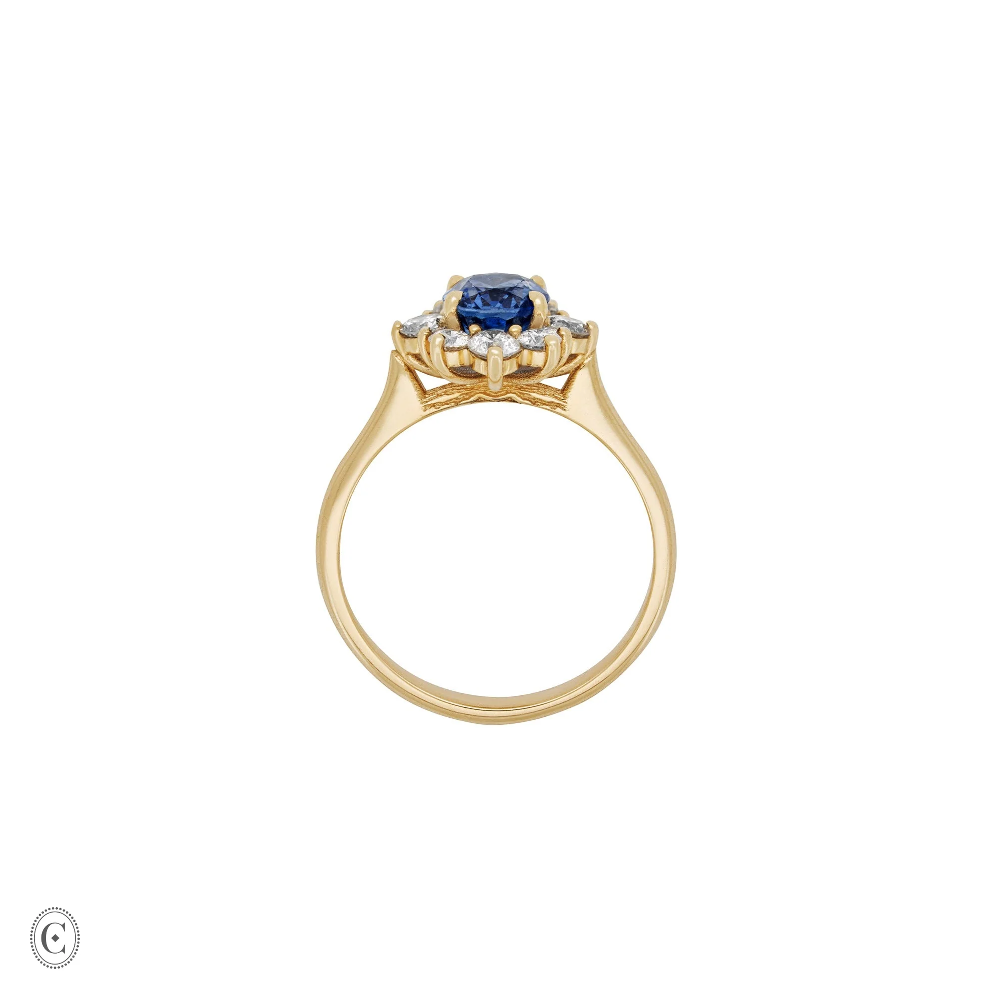 Princess Halo Sapphire & Diamond Engagement Ring - 14k Gold Polished Band - Image 4