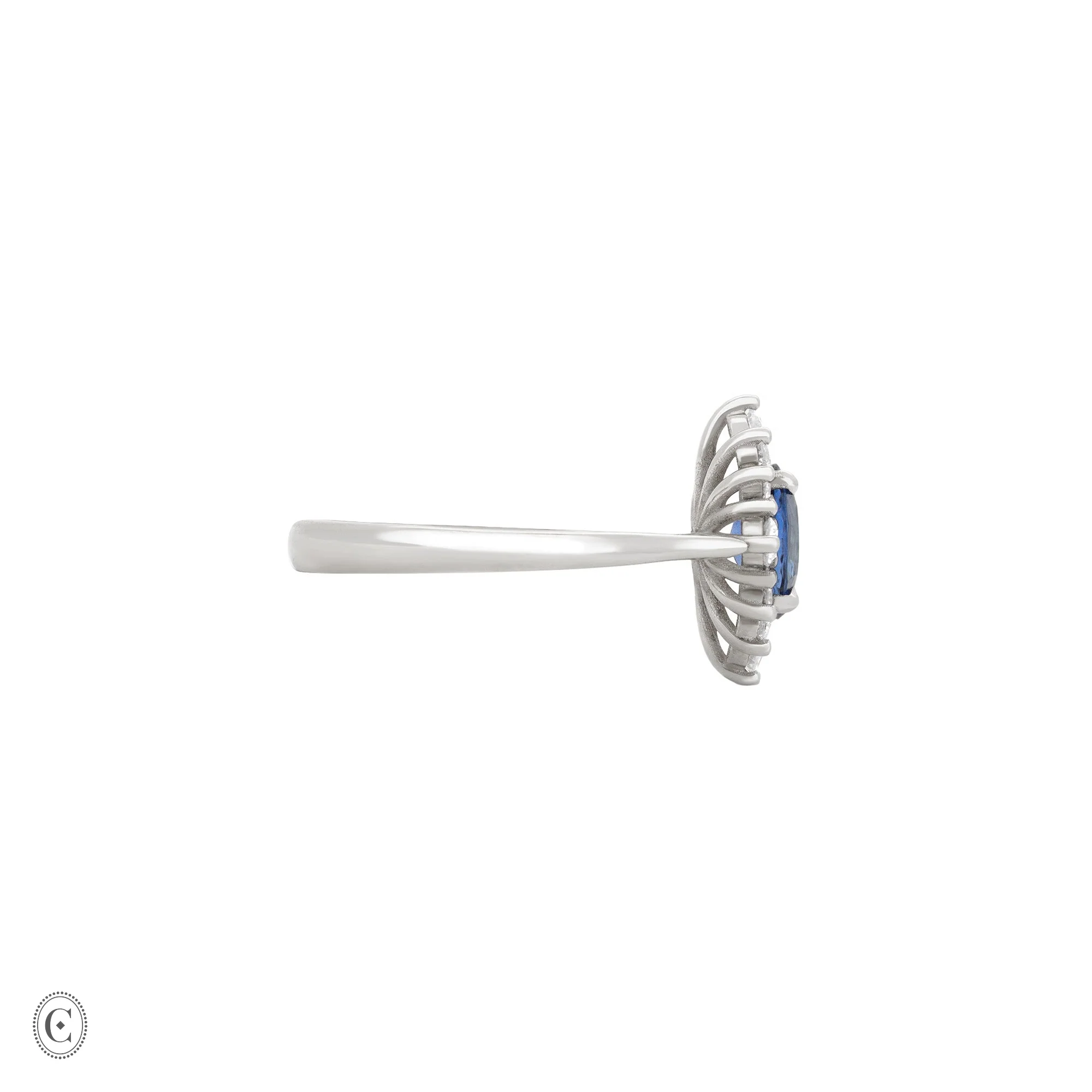 Princess Halo Sapphire & Diamond Engagement Ring - 14k White Gold Polished Band - Image 3