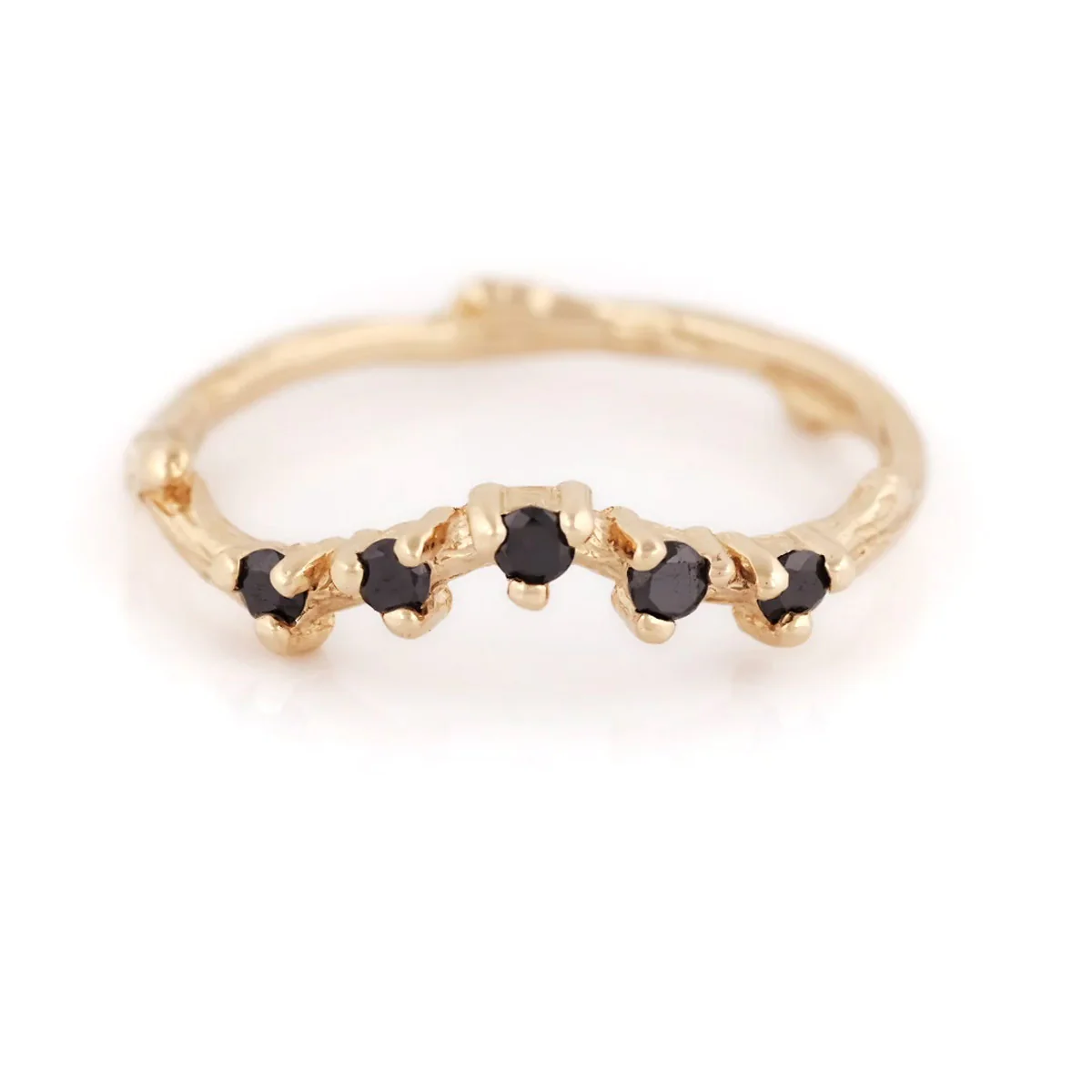 Crown of Sky Black Diamond Ring - 14k Gold Twig Band - Image 4