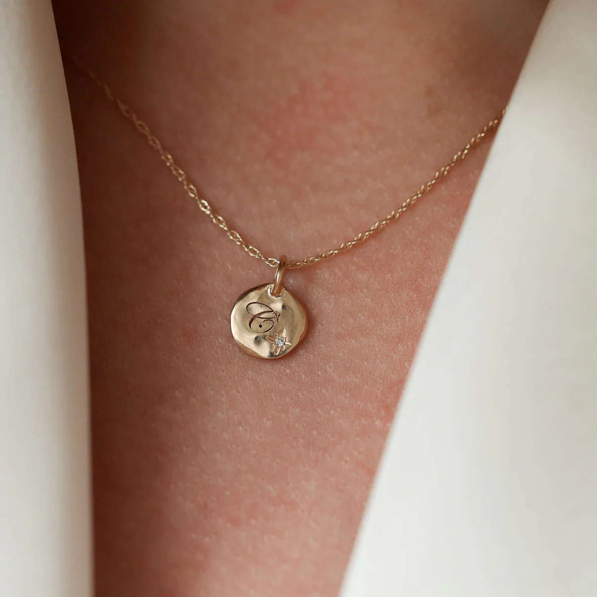 North Star Lab Grown Diamond Engraved Initial Necklace - 14k Gold - Image 3