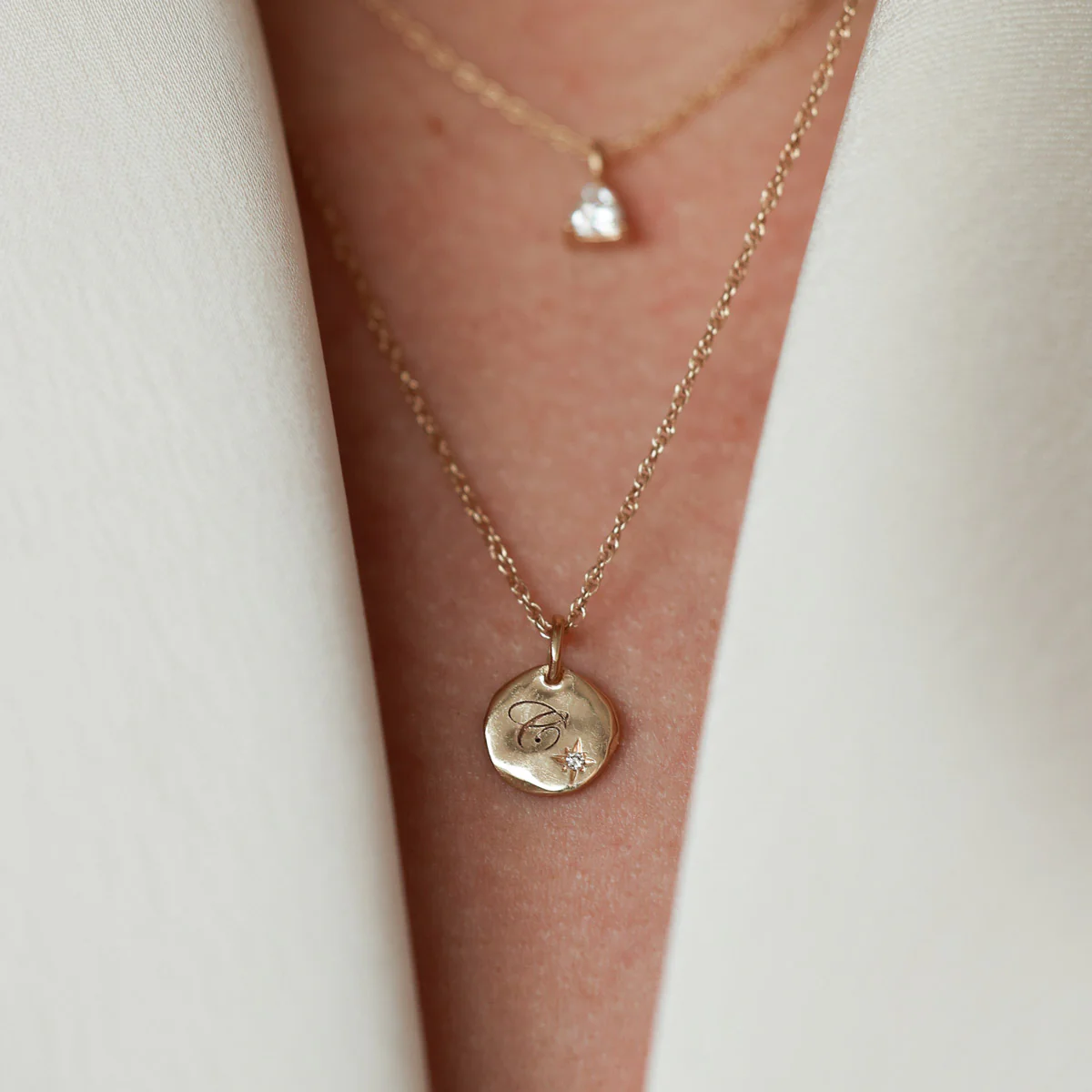 North Star Lab Grown Diamond Engraved Initial Necklace - 14k Gold - Image 4