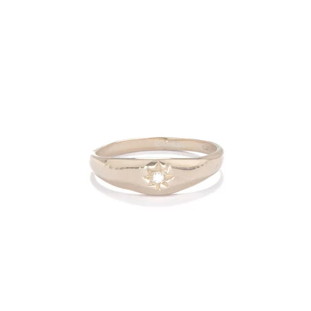 North Star Lab Grown Diamond Tiny Signet Ring - 14k Gold - Image 4