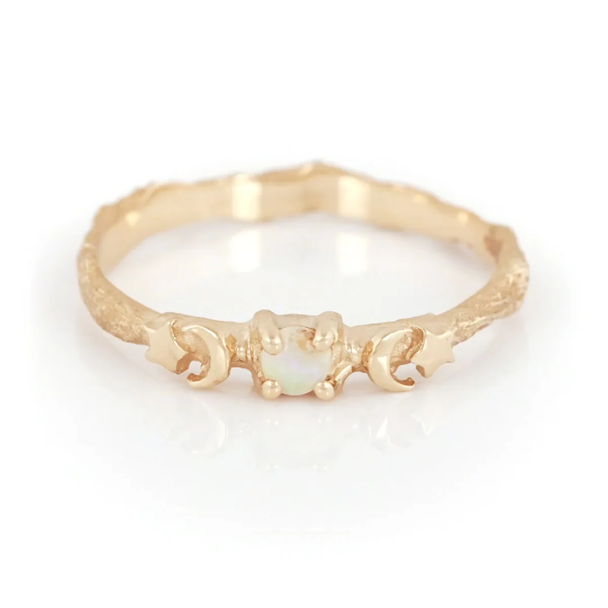 Sun, Moon & Stars Opal Ring - 14k Gold - Image 4