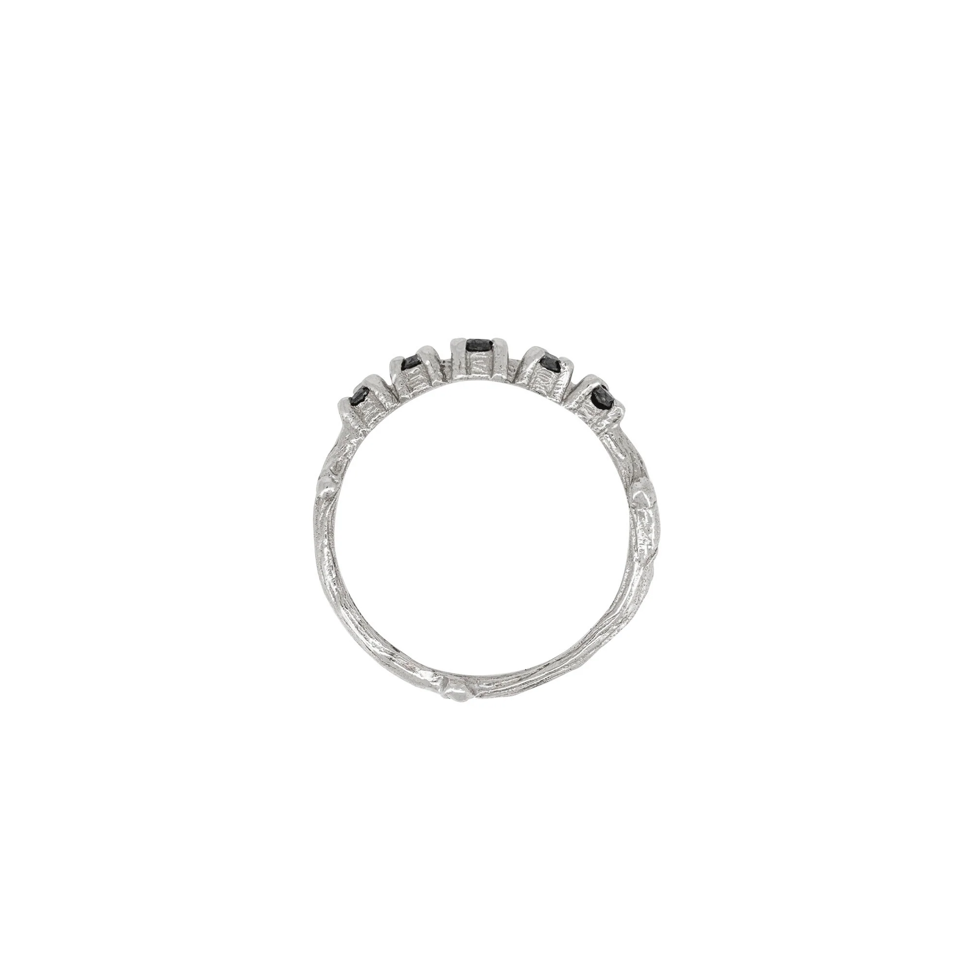 Crown of Sky Black Diamond Ring - 14k White Gold Twig Band - Image 3