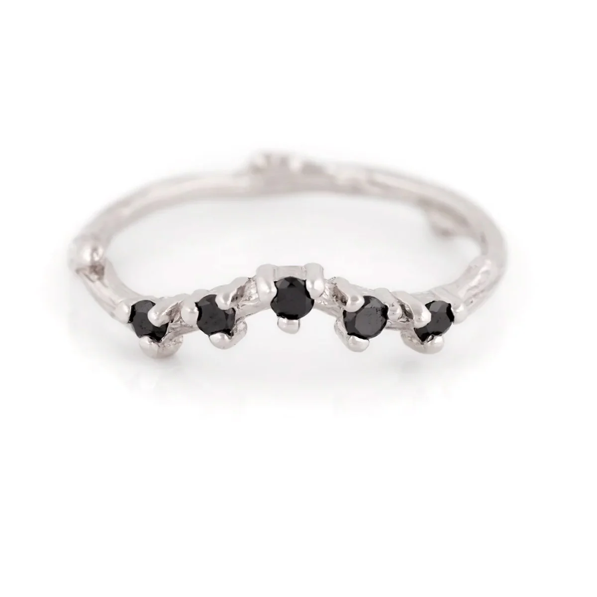Crown of Sky Black Diamond Ring - 14k White Gold Twig Band - Image 4